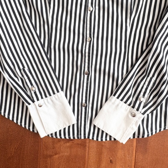 New & York Company Vintage Striped Button-Up Shirt Womens  M French Cuffs - Picture 4 of 12